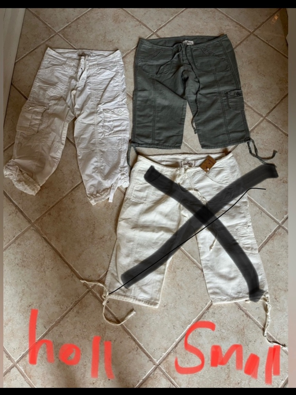 hollister y2k Cargo white capri & 1 green cotton capri small  2 piece bundle